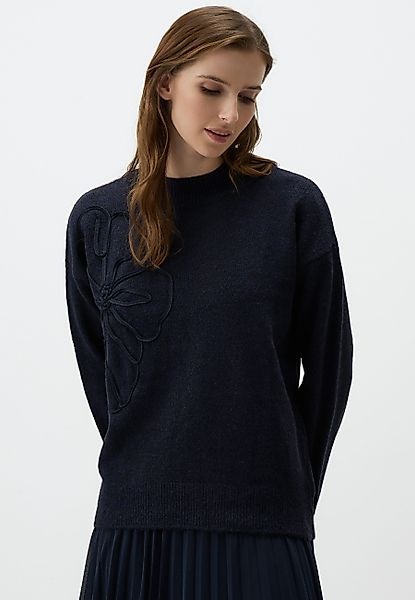 Jimmy Key Strickpullover Marineblau Blumen Bestickt günstig online kaufen