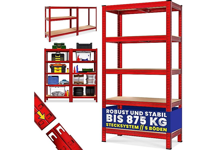 monzana Schwerlastregal, 180x90x40cm 875kg rot 5 MDF-Platten Lagerregal Kel günstig online kaufen