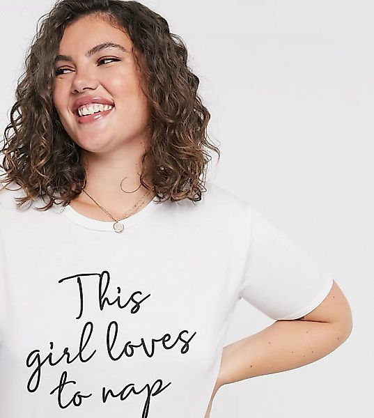 In The Style Plus x Billie Faiers – T-Shirt in Weiß-Bunt mit Schriftzug und günstig online kaufen