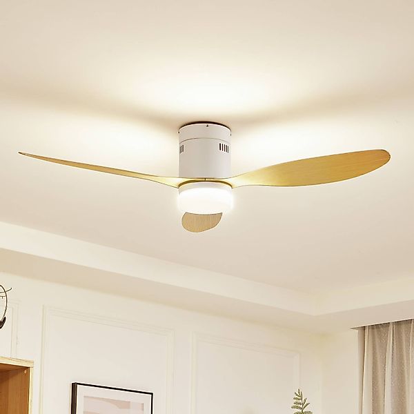 Lucande LED-Deckenventilator Kayu, weiß, DC, leise, 132 cm günstig online kaufen