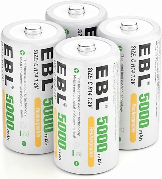 EBL Wiederaufladbare Batterie 2er Pack C Akku mit Aufbewahrungsbox Akku Bab günstig online kaufen