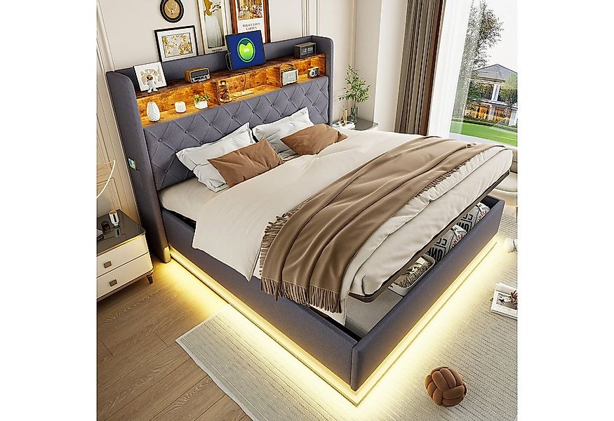 HAUSS SPOLE Polsterbett 180x200cm Stauraumbett mit USB-Ladeanschluss, LED-L günstig online kaufen