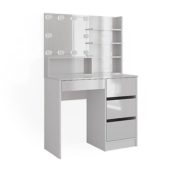 Vicco Schminktisch Sherry Weiß 40 cm mit LED Beleuchtung und Spiegelregal günstig online kaufen