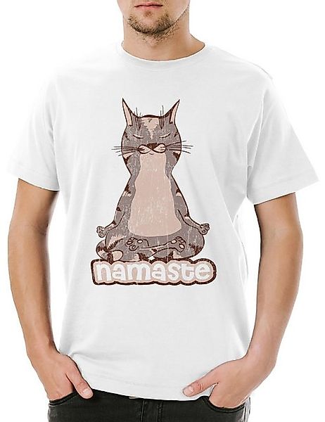 Urban Backwoods Print-Shirt Urban Backwoods Namaste Cat Herren T-Shirt Weiß günstig online kaufen
