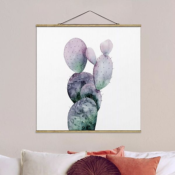 Stoffbild Blumen mit Posterleisten - Quadrat Kaktus in Lila I günstig online kaufen