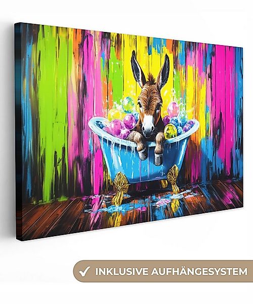 OneMillionCanvasses® Leinwandbild Esel - Badewanne - Rosa - Schaumstoff, Fo günstig online kaufen