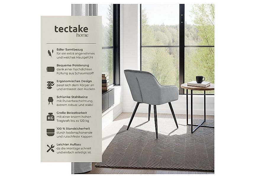 tectake Esszimmerstuhl Küchenstuhl Marilyn Samtoptik, schwarze Stuhlbeine ( günstig online kaufen