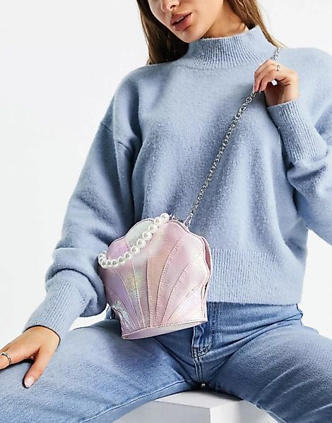 Skinnydip – Pearly – Muschelförmige, schimmernde Umhängetasche-Rosa günstig online kaufen