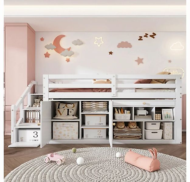 XDeer Kinderbett Multifunktionales Kinderbett aus Holz, mit Treppe und Stau günstig online kaufen