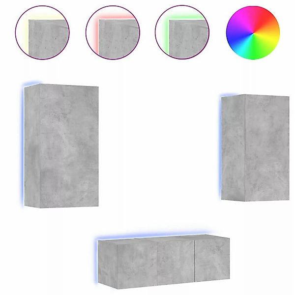 VidaXL 4-tlg. Wohnwand mit LED-Beleuchtung Betongrau Holzwerkstoff  Modell günstig online kaufen