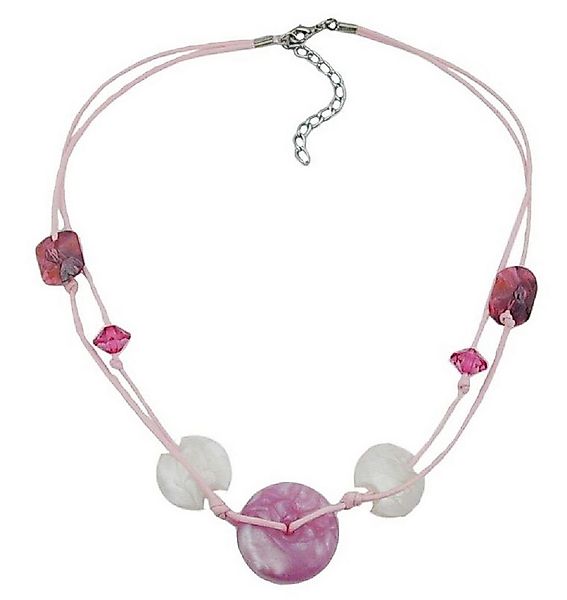 unbespielt Collier Kette Kunststoff-Perlen Scheibe rosa-seidig weiß Kordel günstig online kaufen