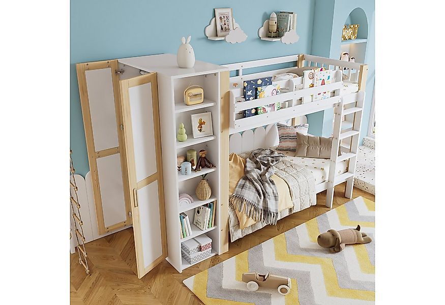 Flieks Etagenbett, Kinderbett 90x200cm mit Kleiderschrank, Bücherregal und günstig online kaufen