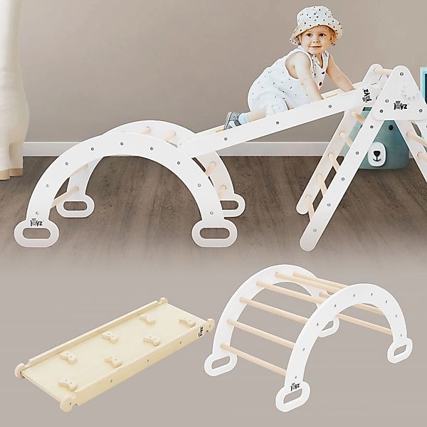 Joyz 2in1 Kletterbogen mit Rutsche Weiß-Natur Holz nach Pikler Art günstig online kaufen