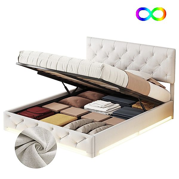 FUROKOY Boxspringbett LED Doppelbett Hydraulisches Polsterbett günstig online kaufen