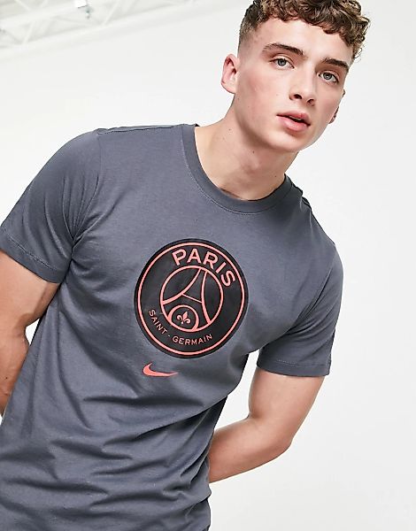 Nike Football – Paris Saint-Germain – T-Shirt in Dunkelgrau mit Wappen-Logo günstig online kaufen