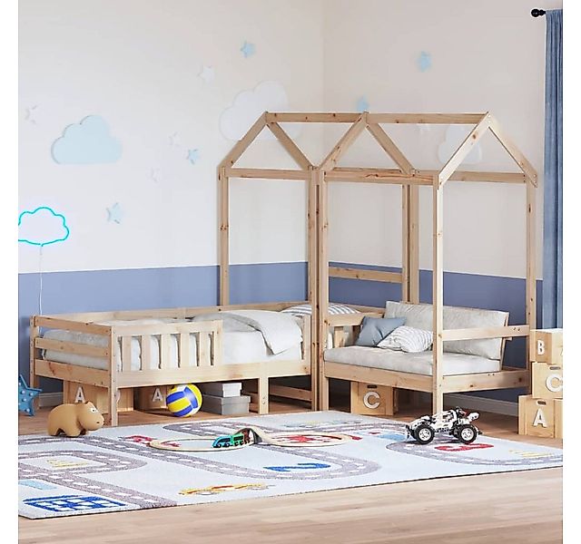vidaXL Bett, Massivholzbett und Bank mit Dach 100x200 cm Massivholz Kiefer günstig online kaufen