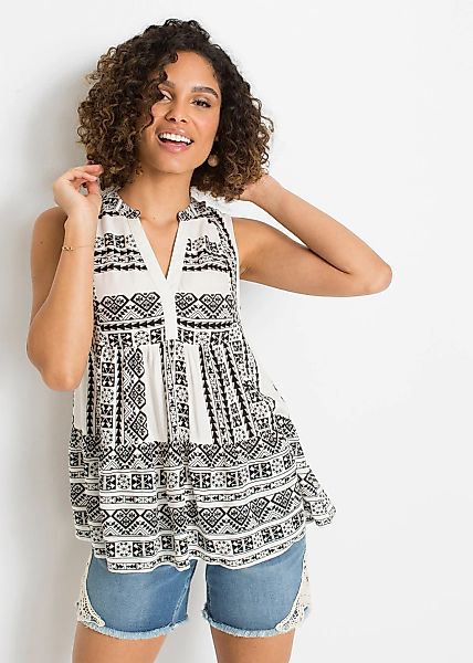 bonprix Blusentop A-Linien-Passform, mit Hendleykragen, aus Viskose, ärmell günstig online kaufen