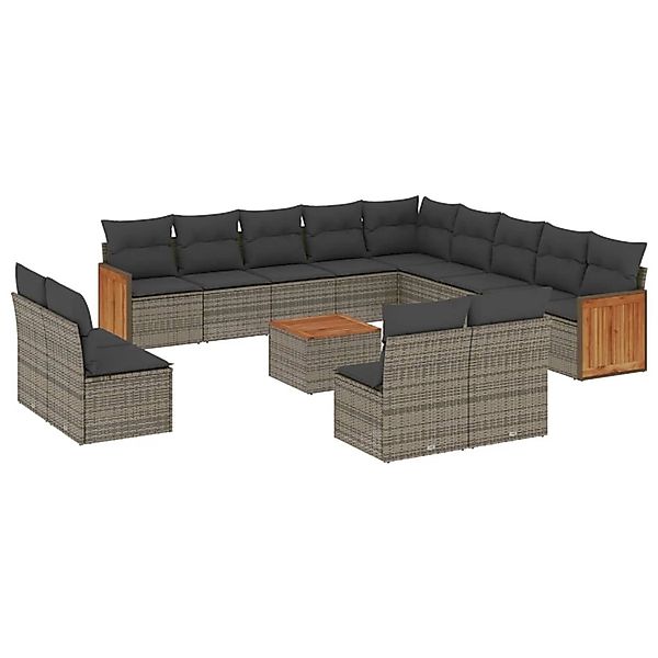 vidaXL 14-Tlg Garten-Sofagarnitur mit Kissen Grau Poly Rattan 3228174 günstig online kaufen