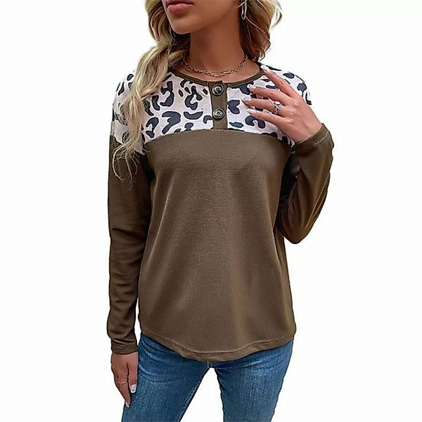 KIKI Hemdbluse Modisches Damen Langarm-Strickshirt mit Leopardenmuster-Patc günstig online kaufen