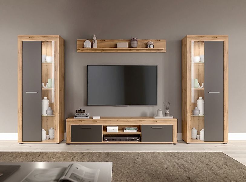 INOSIGN Wohnwand "Aosta, Breite 310cm, best. aus: 2x Vitrine, Lowboard, Wan günstig online kaufen