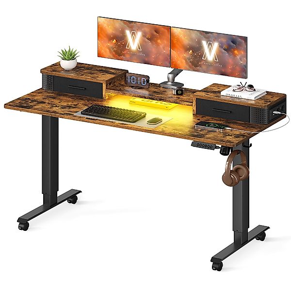 VASAGLE Schreibtisch höhenverstellbar elektrisch, mit 2 günstig online kaufen