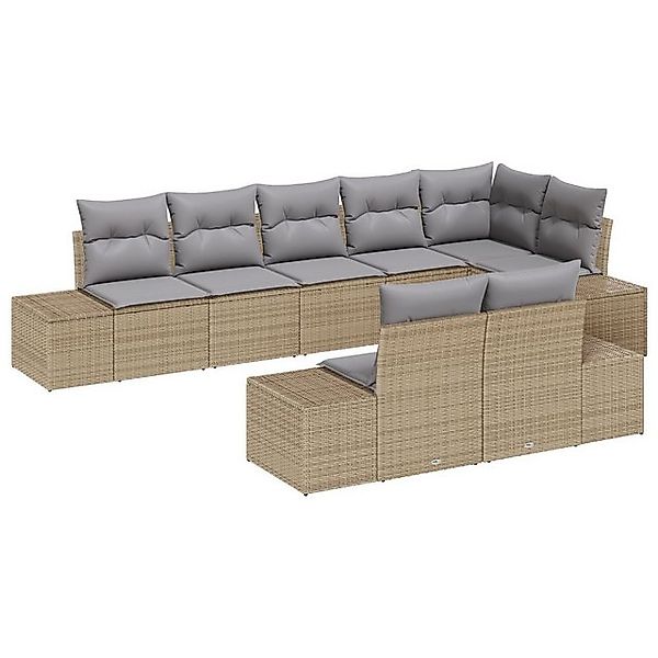 vidaXL Loungesofa 8-tlg. Garten-Sofagarnitur mit Kissen Beige Poly Rattan, günstig online kaufen