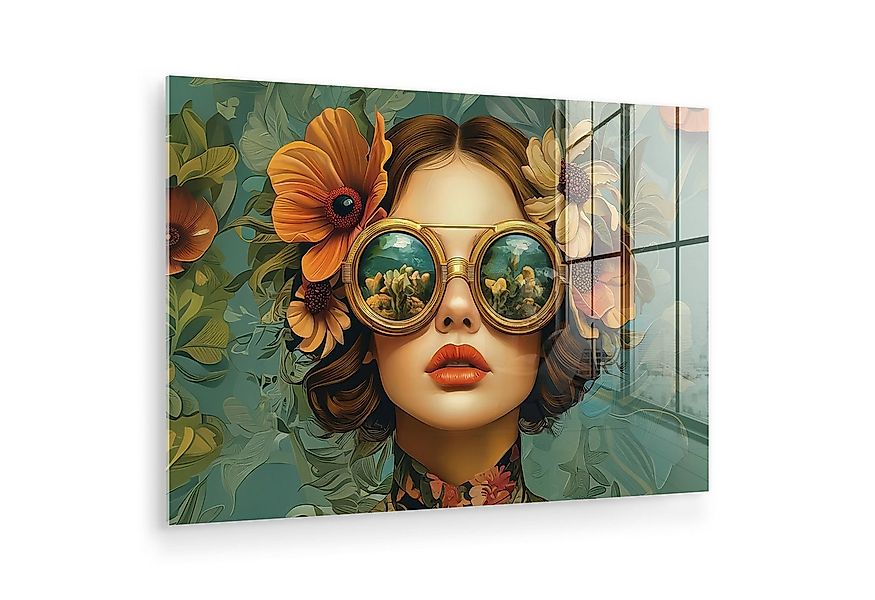 MuchoWow Acrylglasbild Frau - Blumen - Schmetterlinge - Natur - Vintage, In günstig online kaufen