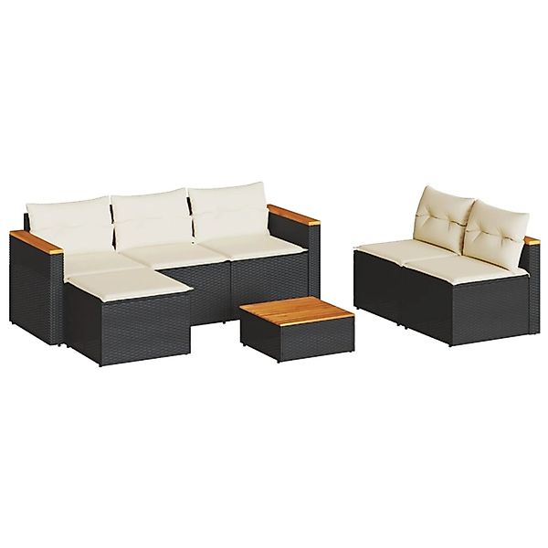 vidaXL 5Tlg Garten-Sofagarnitur mit Kissen Schwarz Poly Rattan Akazie 32135 günstig online kaufen