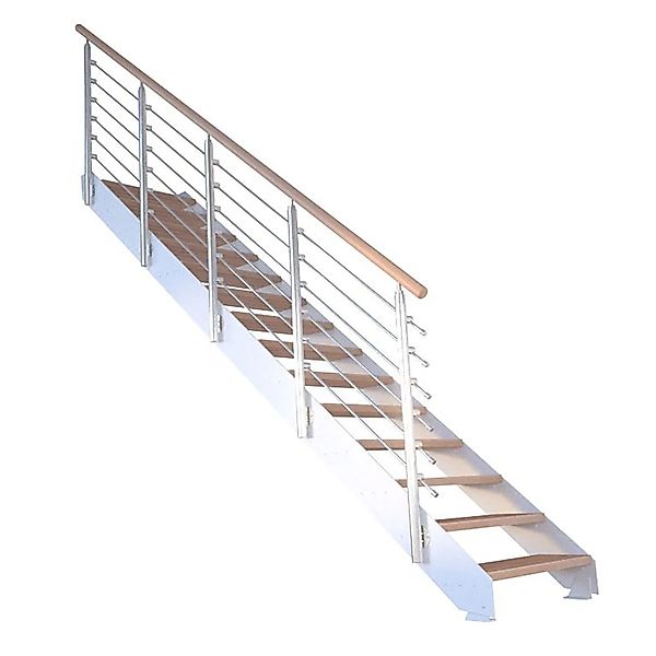Treppe Kos 14 Stufen Buche Natur 107 cm Design-Geländer Weiß FSC® günstig online kaufen