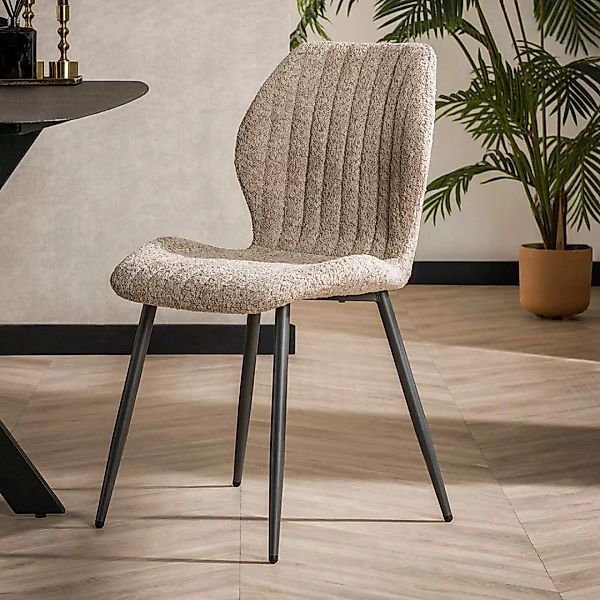 Boucle Esstisch Stuhl Set in Beige 47 cm Sitzhöhe (4er Set) günstig online kaufen