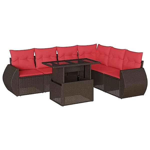 vidaXL 7-Tlg Gartensofa-Set mit Kissen Braun Polyrattan 3268564 günstig online kaufen