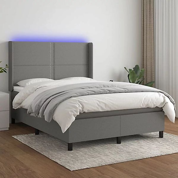 Vidaxl Boxspringbett Mit Matratze & Led Dunkelgrau 140x200 Cm Stoff günstig online kaufen