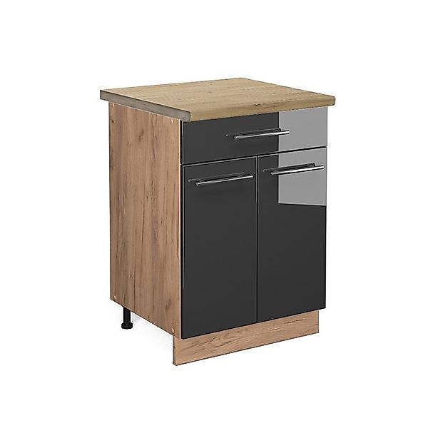 Vicco Küchenunterschrank Fame-Line Anthrazit Hochglanz/Goldkraft Eiche 60 c günstig online kaufen