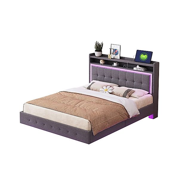 Flieks Polsterbett, LED Doppelbett 140x200cm mit günstig online kaufen