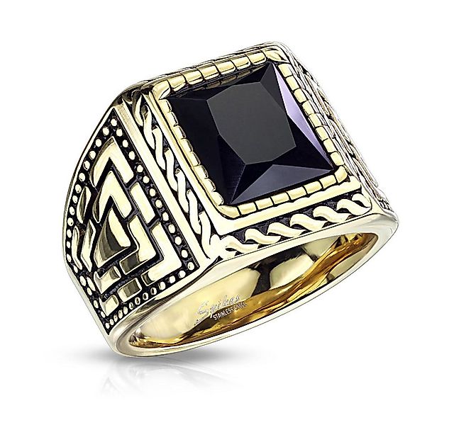 Order & Smile Schmuck Siegelring Ring Stein Herren: Edelstahl gold mit schw günstig online kaufen