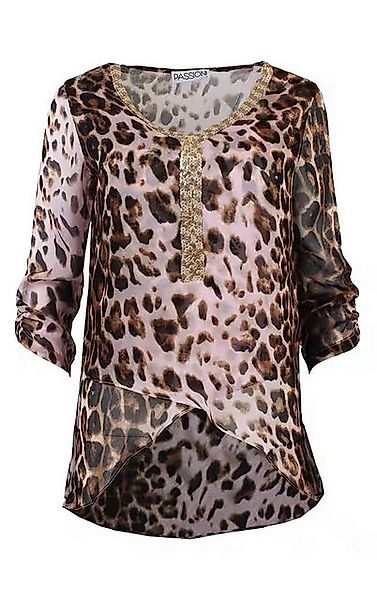 Passioni Tunika Chiffon-Tunika mit Leopardenmuster und Pailletten in beige- günstig online kaufen