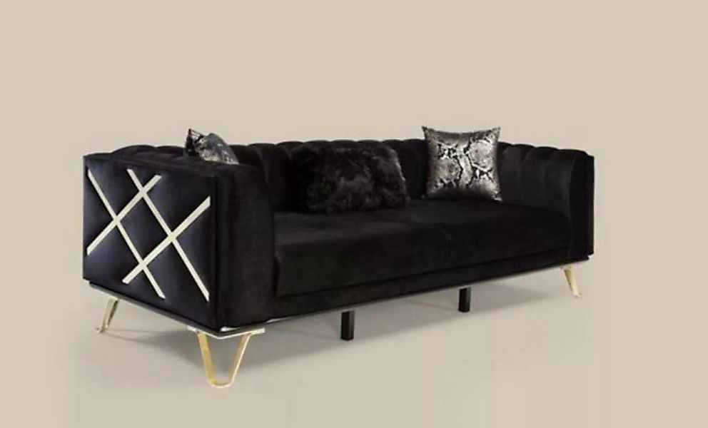JVmoebel 3-Sitzer Schwarz Dreisitzer Samt Couch Wohnzimmer Luxus Couchen So günstig online kaufen
