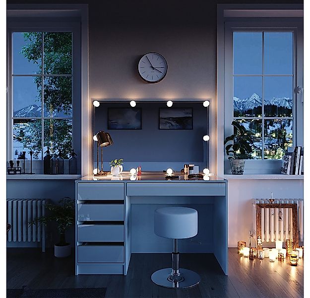 Vicco Schminktisch Sherry, Weiß/Gold, 120 cm mit LED Beleuchtung und Hocker günstig online kaufen