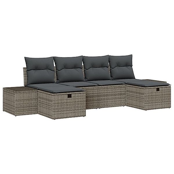 vidaXL Loungesofa 6-teiliges Garten Sofa Set mit Kissen Grau Poly Rattan, 6 günstig online kaufen