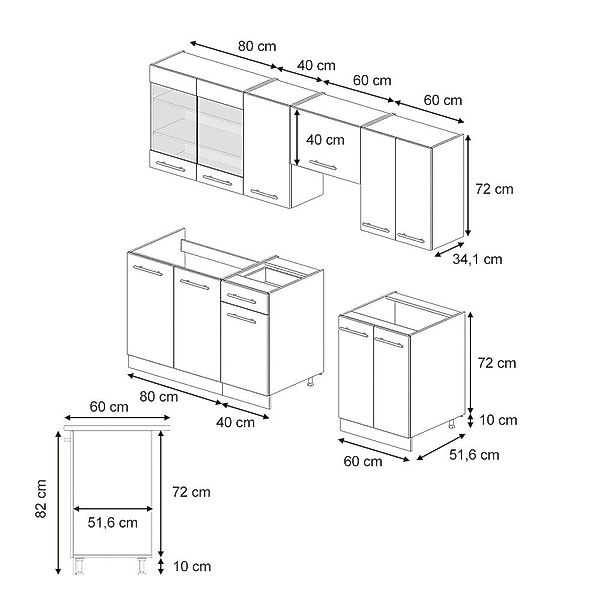 Vicco Küchenzeile Fame-Line, Dunkelgrau/Anthrazit, 240 cm, günstig online kaufen