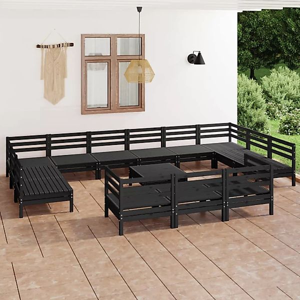 14-tlg. Garten-lounge-set Schwarz Massivholz Kiefer günstig online kaufen