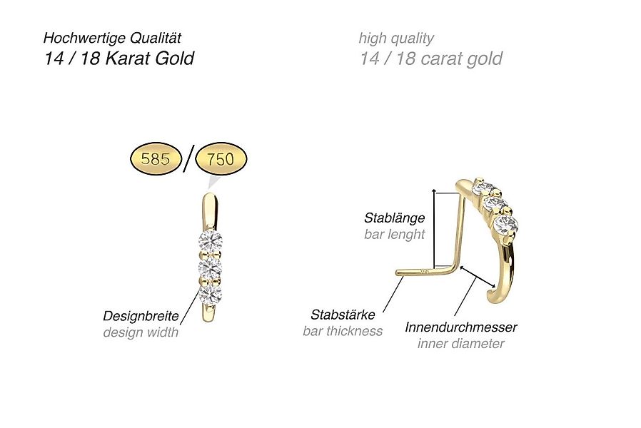 PIERCINGLINE Nasenpiercing 14/18 Karat Gold Nasenstecker 3 GROSSE MOISSANIT günstig online kaufen