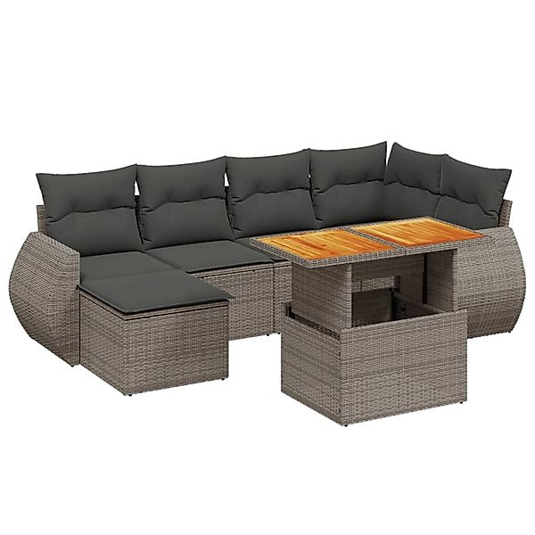 vidaXL 7-Tlg Garten-Sofagarnitur mit Kissen Grau Poly Rattan 3272299 günstig online kaufen