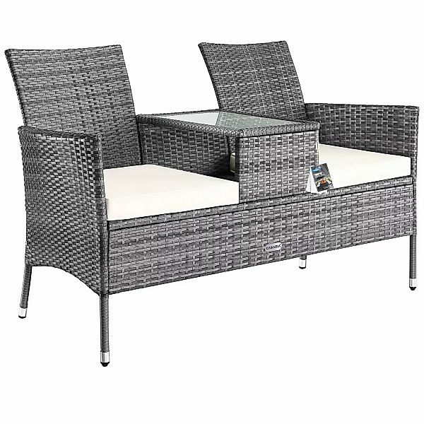 Polyrattan Kino Bank Grau/Beige 143x55x88cm günstig online kaufen