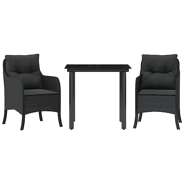 vidaXL 3-Tlg Garten-Essgruppe mit Kissen Schwarz Poly Rattan 3211927 günstig online kaufen
