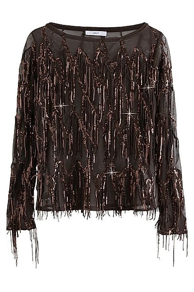 Next Langarmbluse Oberteil mit Kerbausschnitt, Pailletten + Fransen (1-tlg) günstig online kaufen