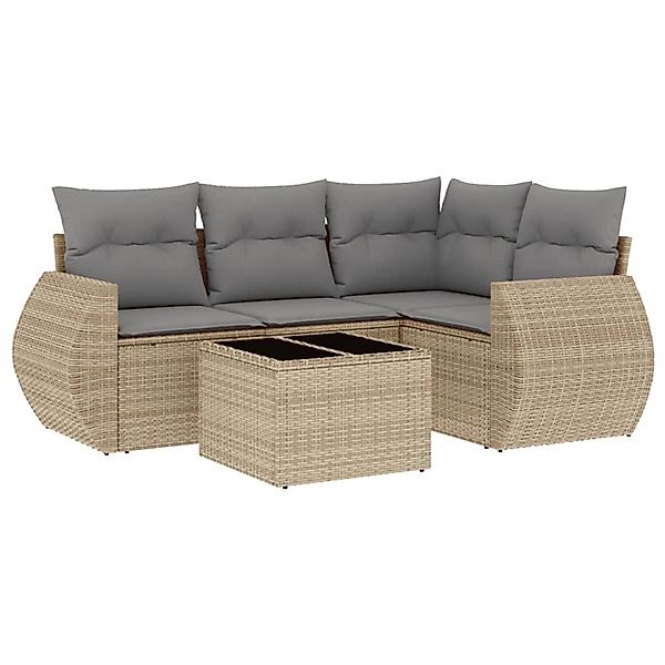vidaXL 5-Tlg Garten-Sofagarnitur mit Kissen Beige Poly Rattan 3253656 günstig online kaufen