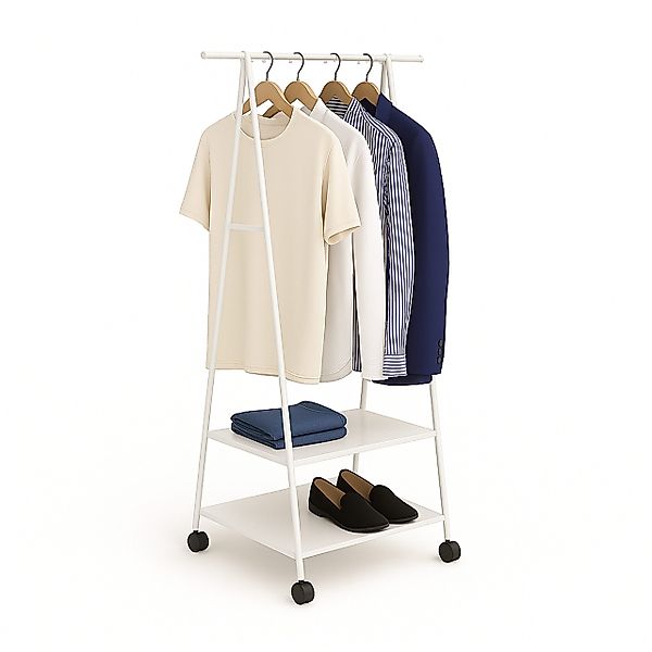 relaxdays Kleiderständer Rollen 2 Ablage, Weiß günstig online kaufen