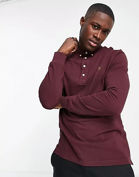 Farah Ricky – Langärmliges Polohemd in Burgunder-Rot günstig online kaufen