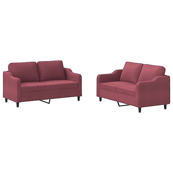 vidaXL Sofa, 2-tlg. Sofagarnitur mit Kissen Weinrot Stoff günstig online kaufen
